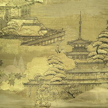 Load image into Gallery viewer, Fukuro Obi Gold Kyoto Temples Landscape Silk BB347W1
