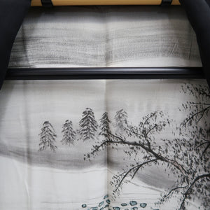 Men's Haori Vintage(1950-1980) Black Montsuki Landscape Silk #10288E4