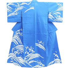 Load image into Gallery viewer, Yukata Vintage(1950-1980) Blue Wave Cotton #10352F3
