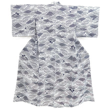 Load image into Gallery viewer, Yukata Vintage(1950-1980) White Navy Wave Cotton #10490B1
