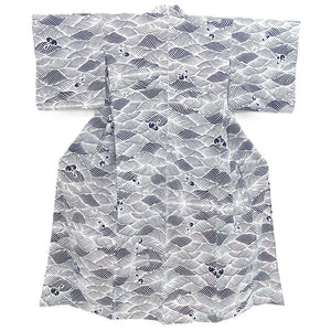Yukata Vintage(1950-1980) White Navy Wave Cotton #10490B1