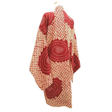 Load image into Gallery viewer, Haori Jacket Vintage(1920-1950) Red Pale Yellow Shibori Swirl Silk #11059A3
