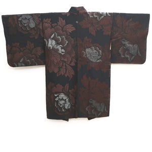 Haori Jacket Vintage(1950-1980) Black Peony Silk #10028C4