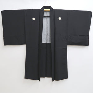 Men's Haori Vintage(1950-1980) Black Habutae Silk #9986C2