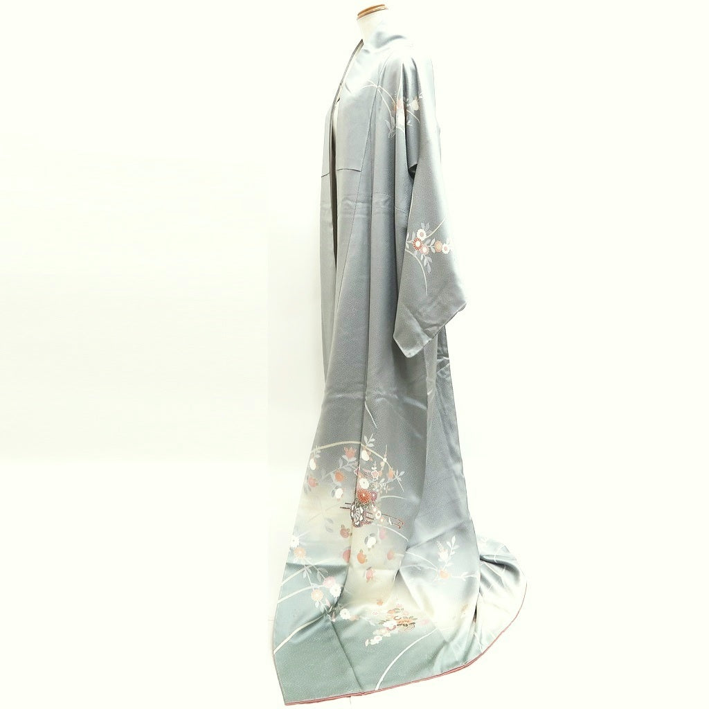 Kimono Gray Chrysanthemum Sayagata Tall Silk #9940B5