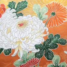 Load image into Gallery viewer, Furisode Orange Chrysanthemum Silk #11086A5
