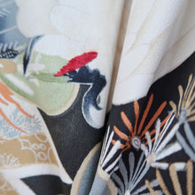 Load image into Gallery viewer, Tomesode Vintage(1920-1950) Black Hand painted Crane Birds Silk #10406A1
