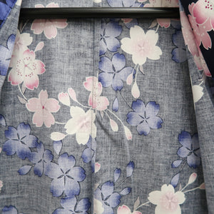 Yukata Navy Sakura Tall Wide Cotton #9917B4