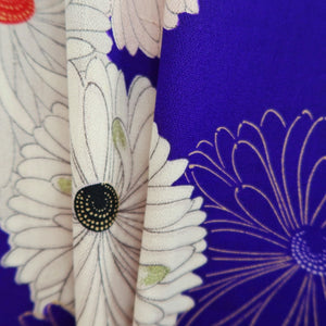 Kimono Vintage(1950-1980) Blueish Purple Chrysanthemum Silk #10270E4
