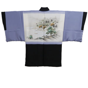 Men's Haori Black Montsuki Landscape Wide Silk #10416A2