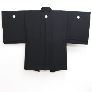 Men's Haori Vintage(1950-1980) Black Montsuki Landscape Silk #10288E4