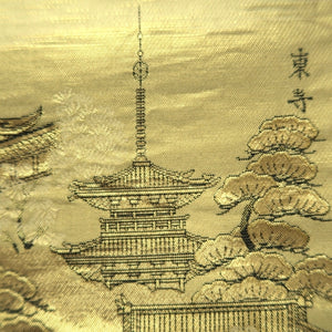 Fukuro Obi Gold Kyoto Temples Landscape Silk BB347W1