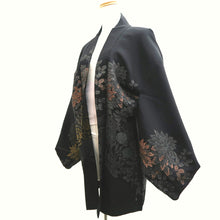 Load image into Gallery viewer, Haori Jacket Vintage(1950-1980) Black Silver Gold Chrysanthemum Silk #10058D1
