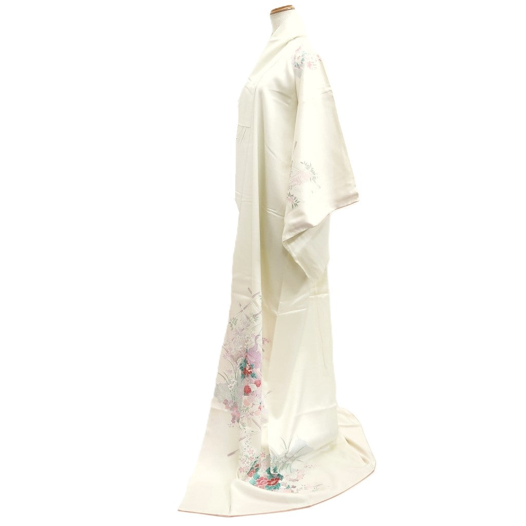 Kimono White Peacock Chrysanthemum Silk #10529B2