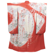 Load image into Gallery viewer, Furisode Light Red Plum blossom Peacock Tall Silk #10558B4

