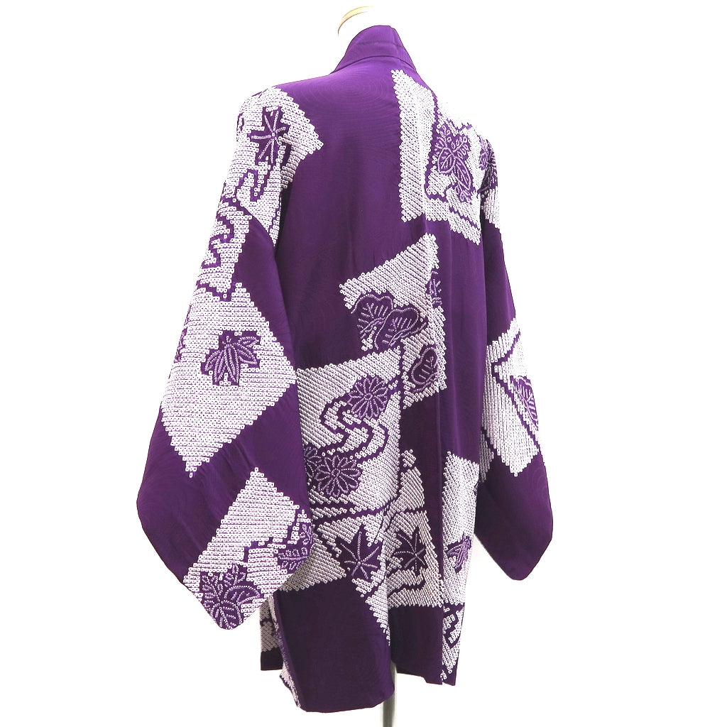 Haori Jacket Vintage(1950-1980) Purple Shibori Chrysanthemum Silk #10224E2