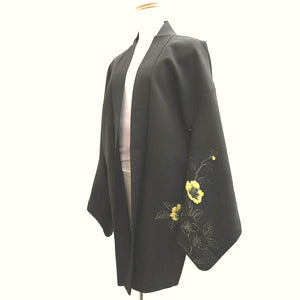 Haori Jacket Vintage(1950-1980) Black Flower Silk #10044C5
