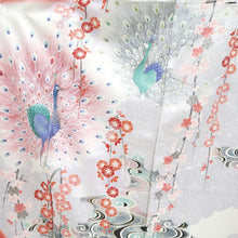Load image into Gallery viewer, Furisode Light Red Plum blossom Peacock Tall Silk #10558B4

