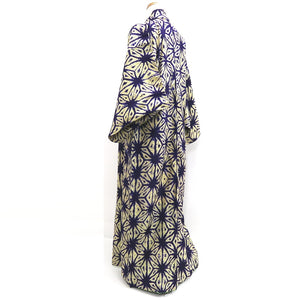 Kimono Vintage(1950-1980) Light Yellow Purple Shibori Silk #10261E4