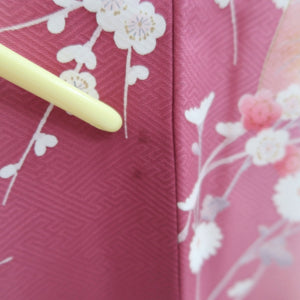 Kimono Magenta Plum blossom Folding Fan Silk #10538B3