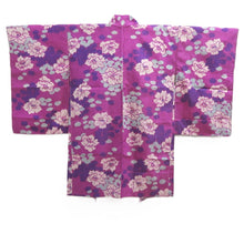 Load image into Gallery viewer, Haori Jacket Vintage(1920-1950) Purple Meisen Floral pattern Silk #11029A2
