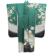 Load image into Gallery viewer, Furisode Green Butterfly Cherry Blossom Silk #10308E5

