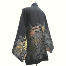 Load image into Gallery viewer, Haori Jacket Vintage(1950-1980) Black Silver Gold Chrysanthemum Silk #10058D1
