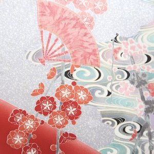 Furisode Light Red Plum blossom Peacock Tall Silk #10558B4