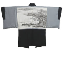 Load image into Gallery viewer, Men&#39;s Haori Vintage(1950-1980) Black Montsuki Landscape Silk #10288E4
