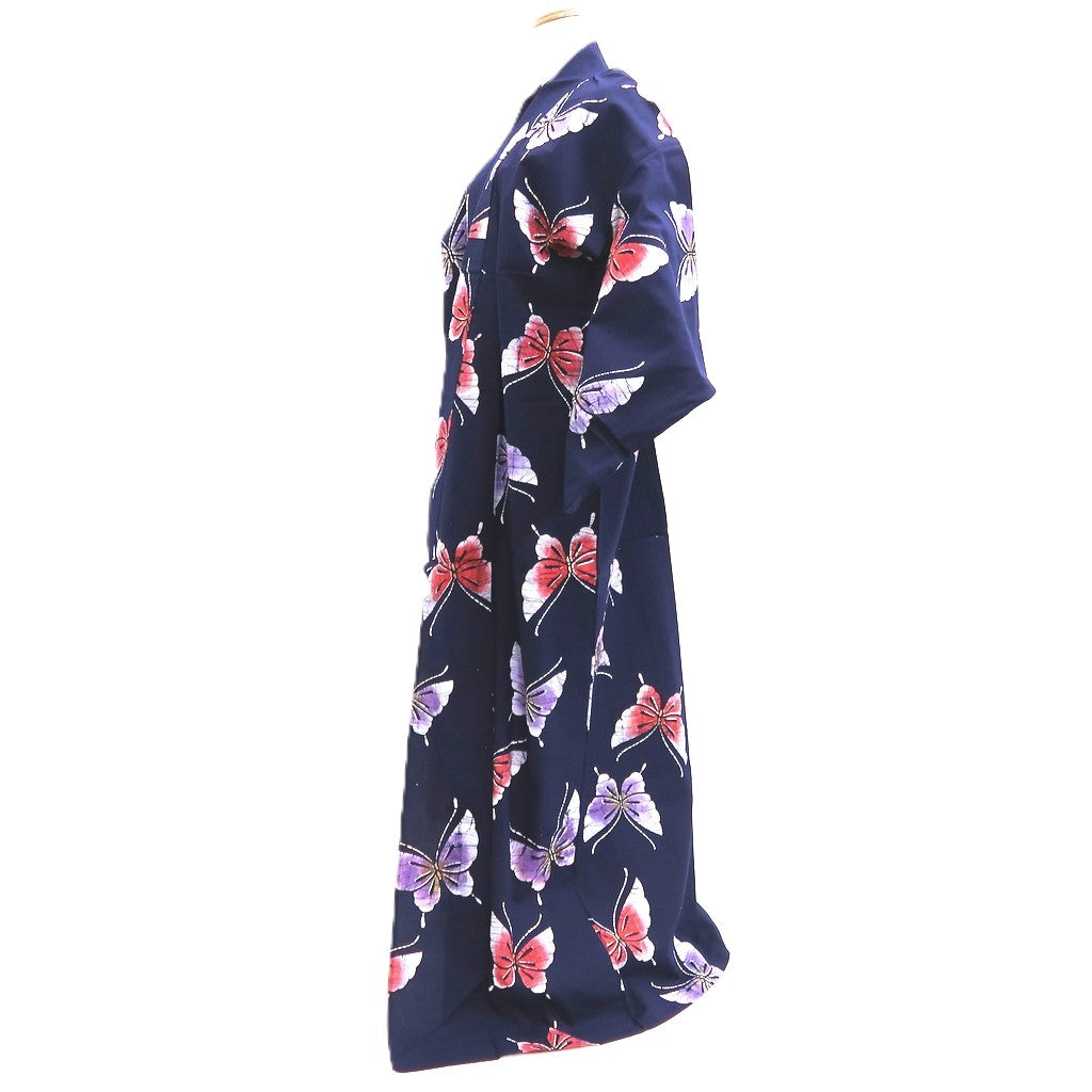 Yukata Vintage(1950-1980) Navy Butterfly Cotton #10491B1