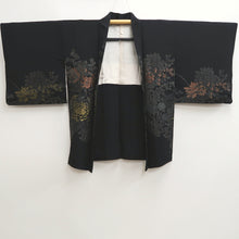 Load image into Gallery viewer, Haori Jacket Vintage(1950-1980) Black Silver Gold Chrysanthemum Silk #10058D1
