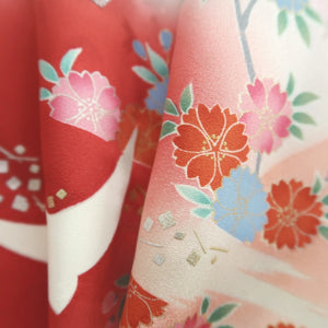 Furisode Red Crane Sakura Tall Silk #9701J5