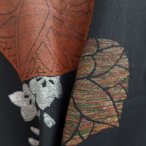 Haori Jacket Vintage(1950-1980) Black Leaves Silk #10208E1