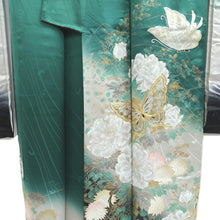 Load image into Gallery viewer, Furisode Green Butterfly Cherry Blossom Silk #10308E5
