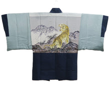 Load image into Gallery viewer, Men's Haori Vintage(1950-1980) Dark Blue Tsumugi Tiger Silk #10886E4

