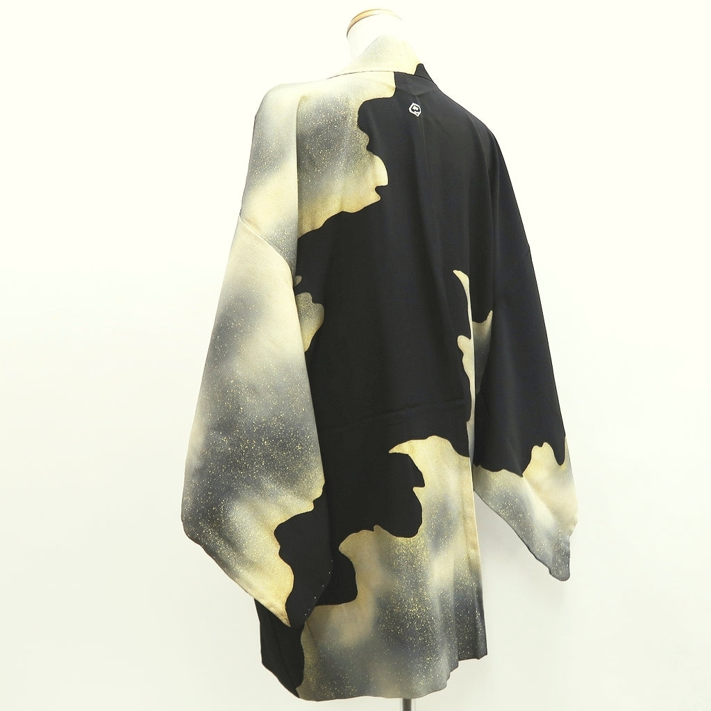 Haori Jacket Vintage(1950-1980) Black Cream white Gold Mystical Night Silk #10239E2