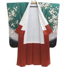 Load image into Gallery viewer, Furisode Green Butterfly Cherry Blossom Silk #10308E5
