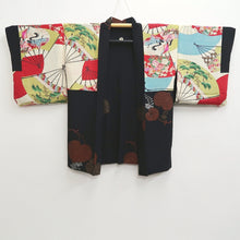 Load image into Gallery viewer, Haori Jacket Vintage(1950-1980) Black Leaves Silk #10208E1
