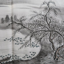 Load image into Gallery viewer, Men&#39;s Haori Vintage(1950-1980) Black Montsuki Landscape Silk #10288E4
