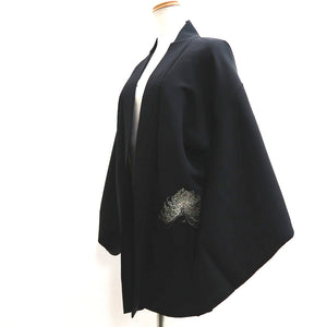 Haori Jacket Vintage(1950-1980) Black Fully Embroidered Kiku Silk #10029C4