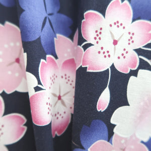 Yukata Navy Sakura Tall Wide Cotton #9917B4