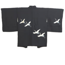Load image into Gallery viewer, Haori Jacket Black Crane Birds Silk #10819E1

