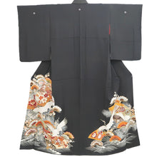Load image into Gallery viewer, Tomesode Vintage(1920-1950) Black Hand painted Crane Birds Silk #10407A2
