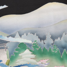 Load image into Gallery viewer, Tomesode Black Landscape Silk #10397A1
