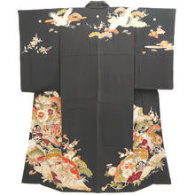 Load image into Gallery viewer, Tomesode Vintage(1920-1950) Black Crane Birds Hand painted Silk #10498B1

