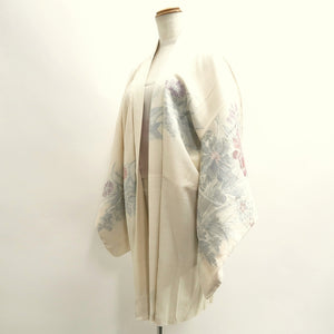 Haori Jacket Vintage(1950-1980) White Silver Flower Silk #10013C3