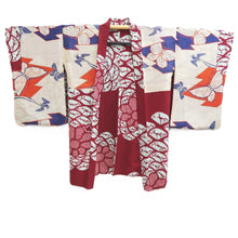 Load image into Gallery viewer, Haori Jacket Vintage(1920-1950) Wine red Light Blue Shibori Chrysanthemum Silk #11008F5
