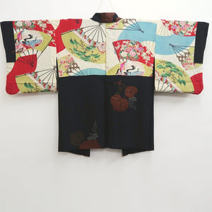 Haori Jacket Vintage(1950-1980) Black Leaves Silk #10208E1