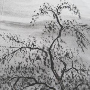 Men's Haori Vintage(1950-1980) Black Montsuki Landscape Silk #10288E4