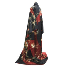 Load image into Gallery viewer, Furisode Black Red Gold Butterfly Cherry Blossom Tall Silk #11087B1

